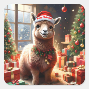 "Alpaca the Presents: A Christmas Tale" Quadratischer Aufkleber
