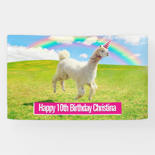 Alpaca Unicorn unter Rainbow Sky Banner