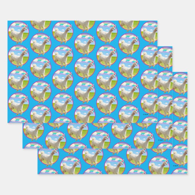 Alpaca Unicorn unter Rainbow Sky Geschenkpapier Set (Set)