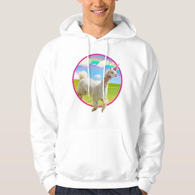 Alpaca Unicorn unter Rainbow Sky Hoodie (Vorderseite)