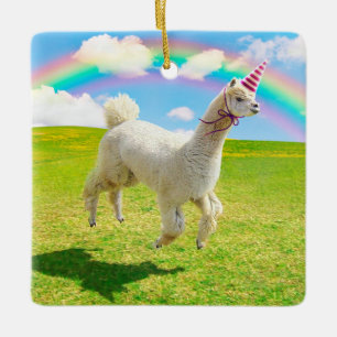 Alpaca Unicorn unter Rainbow Sky Keramikornament