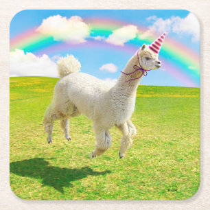 Alpaca Unicorn unter Rainbow Sky Rechteckiger Pappuntersetzer