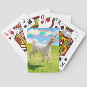 Alpaca Unicorn unter Rainbow Sky Spielkarten