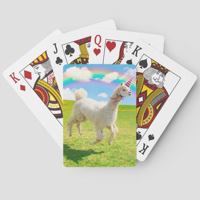 Alpaca Unicorn unter Rainbow Sky Spielkarten (Rückseite)