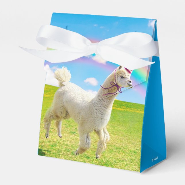 Alpaca Unicorn unter Regenbogen Himmel Geschenkschachtel (Vorderseite)