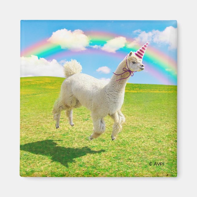 Alpaca Unicorn unter Regenbogen Himmel Magnet (Vorne)