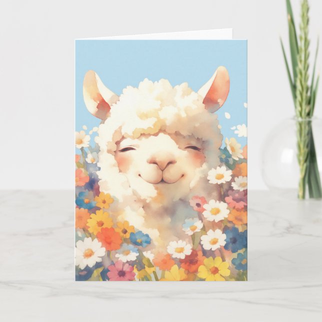 Alpaca Verstecken in Blume Karte (Vorderseite)