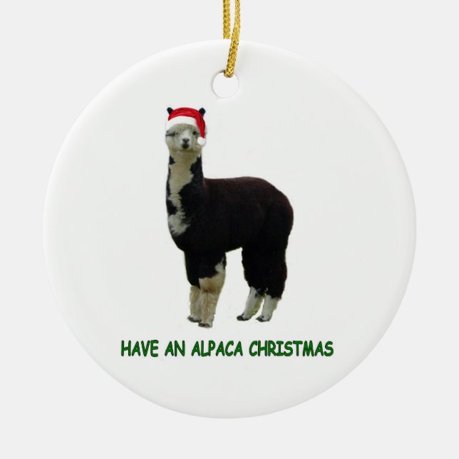 Alpaca Weihnachten Keramik Ornament (Vorne)