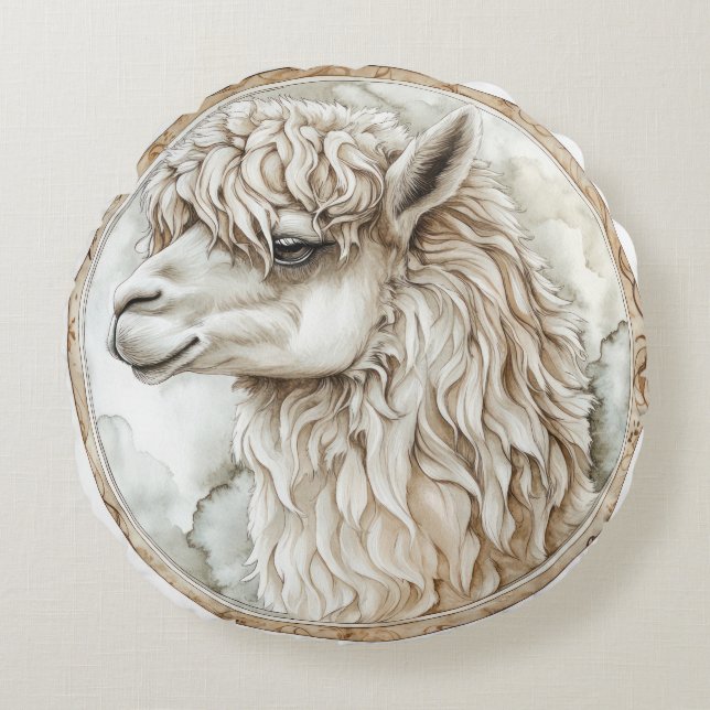 Alpaca Wild Tame und Zeitlose Sammlung Rundes Kissen (Vorderseite)