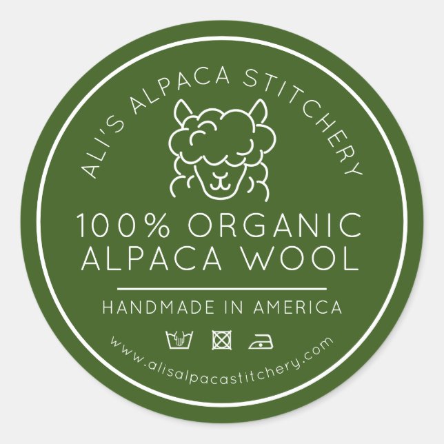 Alpaca Wolle Produkt Grün Weiß Strickgeschäft Runder Aufkleber (Vorderseite)