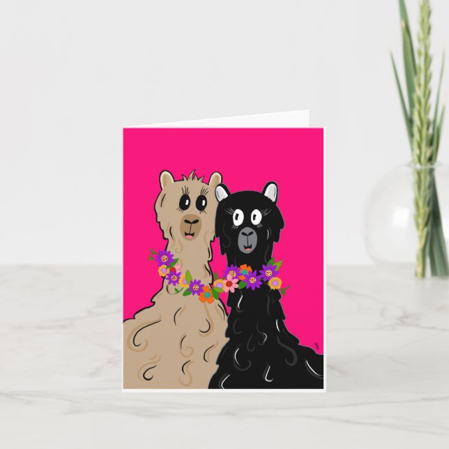 Alpaca's mit Blume-Halskette Dankeskarte (Vorderseite)