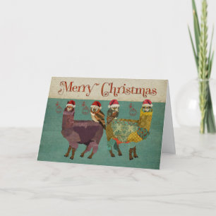 Alpacas & Owls Blue Christmas Card Feiertagskarte