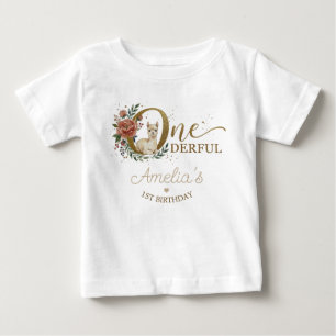 Alpaka 1. Geburtstag Süße Florale Boho Mädchen Baby T-shirt