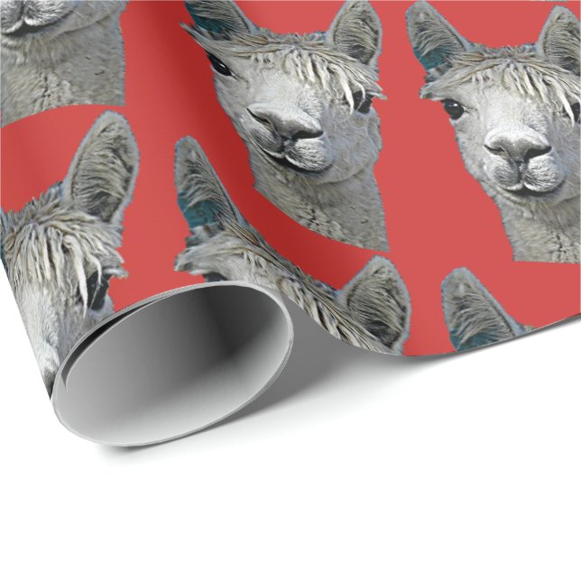Alpaka auf rotem Papier Geschenkpapier (Rolleneckpunkt)