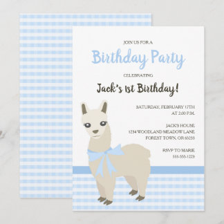Alpaka-blaue Geburtstags-Party Einladung