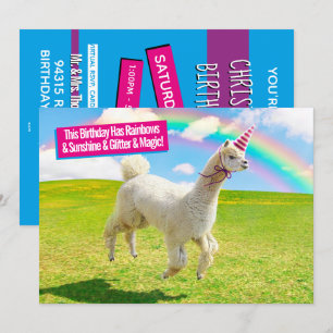 Alpaka-Einhorn unter dem Regenbogenhimmel Einladung