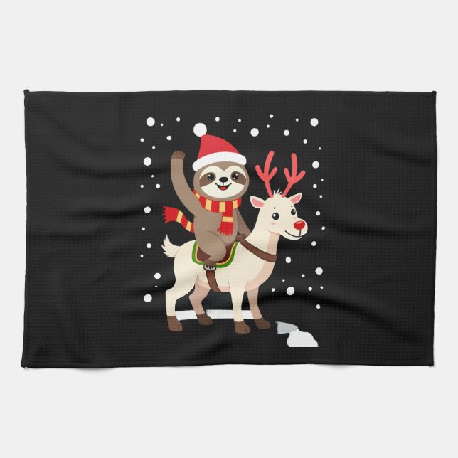 Alpaka-Faultier-Weihnachten (1) Geschirrtuch (Horizontal)
