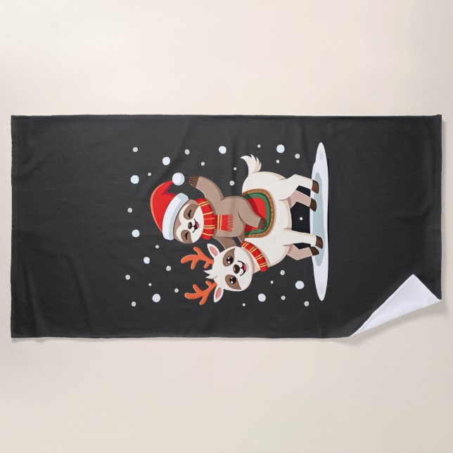 Alpaka-Faultier-Weihnachten (4) Strandtuch (Vorderseite)