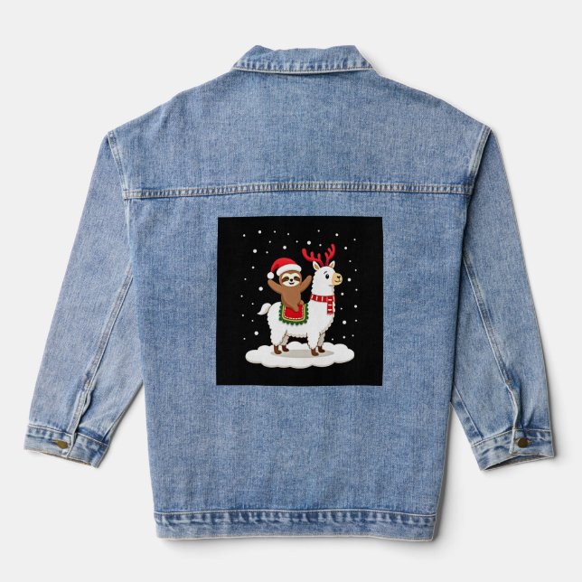 Alpaka-Faultier-Weihnachten Jeansjacke (Rückseite)