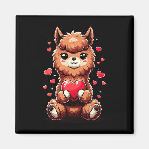 Alpaka hält Herz Valentinstag Süße Lama Va Magnet