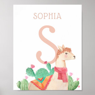 Alpaka-Kinderzimmer-Wandkunst. Lama-Kinder Name & Poster