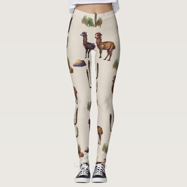 Alpaka Llama, Wasserfarbmuster. Leggings (Vorderseite)