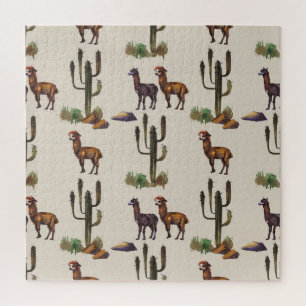 Alpaka Llama, Wasserfarbmuster. Puzzle