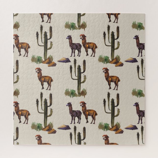 Alpaka Llama, Wasserfarbmuster. Puzzle (Vertikal)