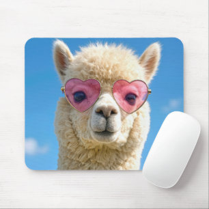 Alpaka mit rosa herzförmiger Brille Mousepad