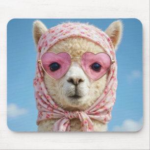 Alpaka mit Schal und Sonnenbrille Mousepad