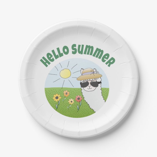 Alpaka-Party Hello Summer Alpaca partytime Pappteller (Vorderseite)