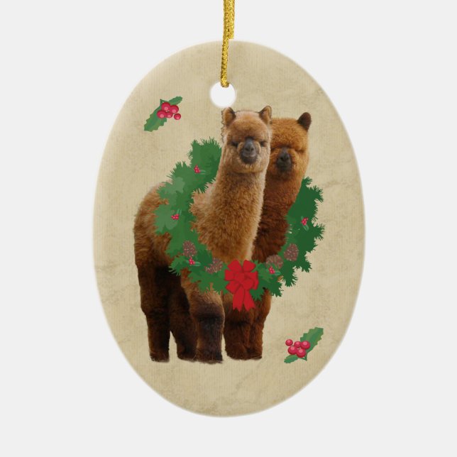 Alpaka-Weihnachtsverzierung Keramik Ornament (Vorne)