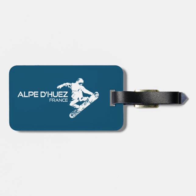 Alpe d'Huez France Snowboarder Gepäckanhänger (Rückseite horizontal)