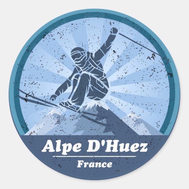 Alpe d'Huez Skistation - Skier Sticker (Vorderseite)