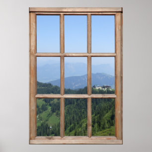 Alpen Bergblick aus einem Fenster Poster