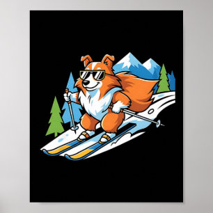Alpen-Corgi auf Skiern Coole Sonnenbrille Winterla Poster
