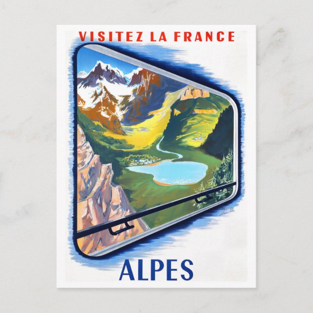 Alpen mit dem Zug Frankreich Jahrgang Reise Postkarte (Vorderseite)