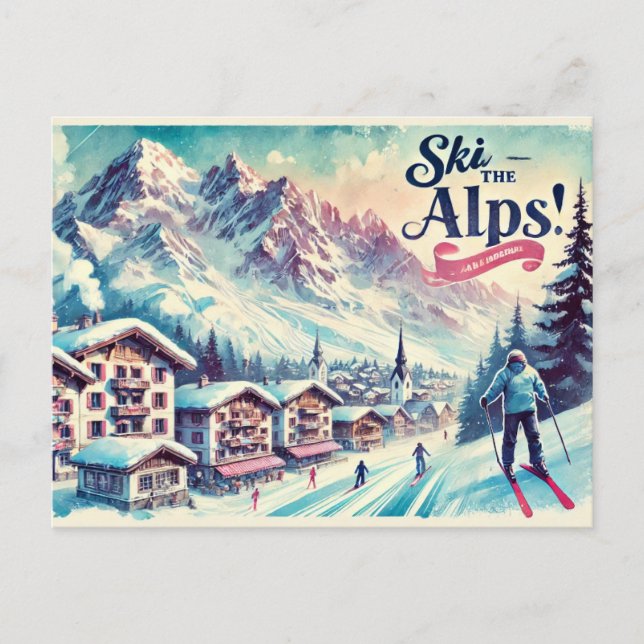 Alpen Ski Postkarte (Vorderseite)