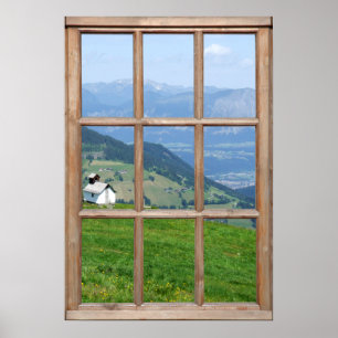 Alpen-Wiesenansicht aus Fenster Poster