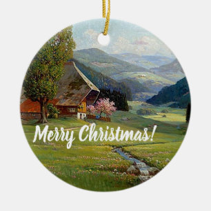 Alpen-Wildblumenwiese-Bach-Weihnachtsbaumschmuck Keramikornament