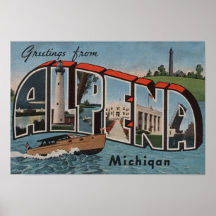 Alpena, Michigan - große Buchstabe-Szenen Poster