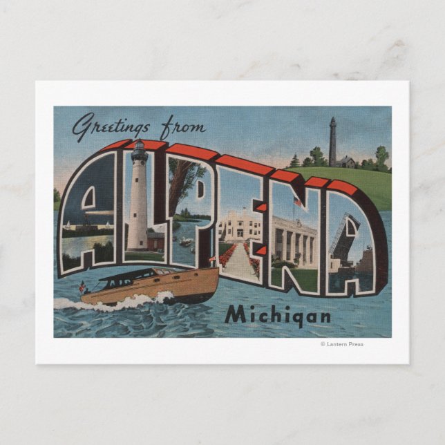 Alpena, Michigan - Große Buchstabenszenen Postkarte (Vorderseite)