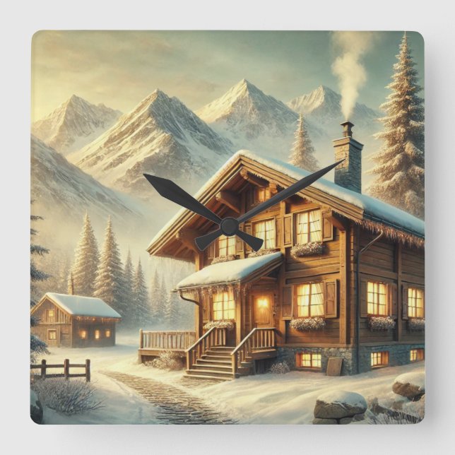 Alpenarm Quadratische Wanduhr (Vorderseite)