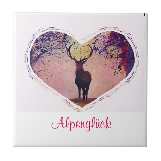 Alpenglück Hirsch Glasuntersetzer Fliese (Vorderseite)