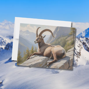 Alpenibex auf Felswand Postkarte