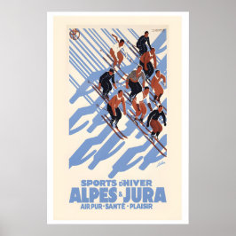 Alpes & Jura Winter Sports Switzerland Vintage Ski Poster