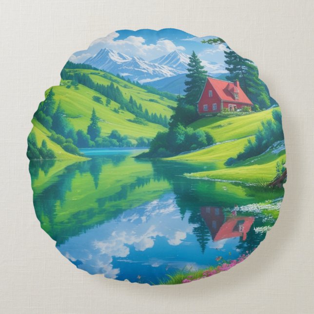 Alpes Reflektion - Landschaft Traumstrecke Airolo  Rundes Kissen (Vorderseite)