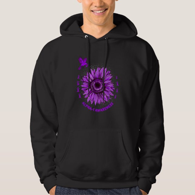 Alpha 1 Awareness Ribbon Purple Sunflower Bird Hop Hoodie (Vorderseite)