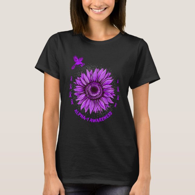 Alpha 1 Awareness Ribbon Purple Sunflower Bird Hop T-Shirt (Vorderseite)
