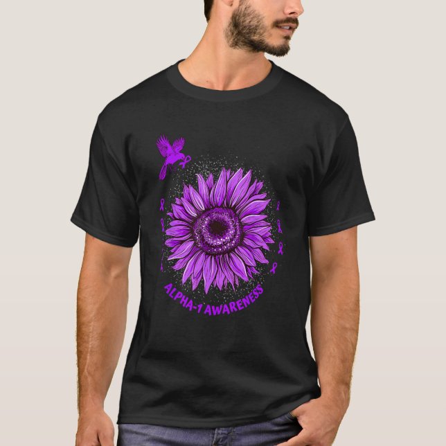 Alpha 1 Awareness Ribbon Purple Sunflower Bird Hop T-Shirt (Vorderseite)